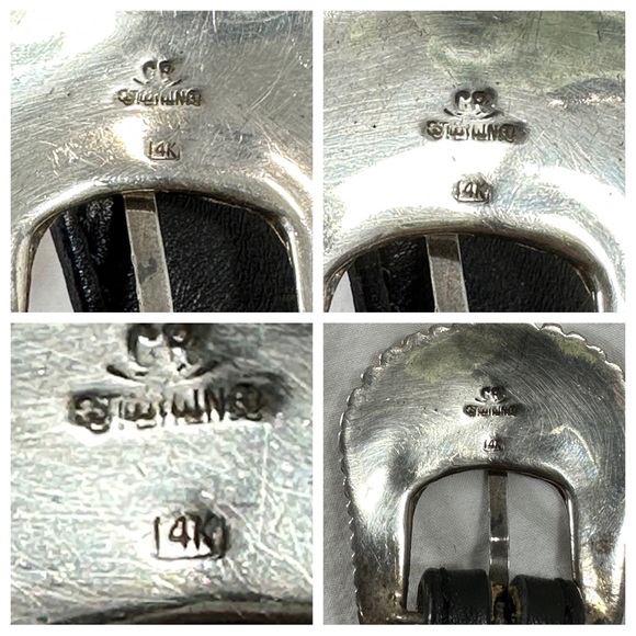 Genuine vintage ALEXANDER'S BELTS sterling silver with 14k black leather belt 26 - Picture 7 of 15